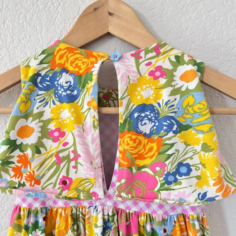 Matilda Jane Far Out Dress Girls 6 Floral Maxi Bright Daydream Gingham Trim